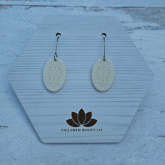 White Oval Rattan Earrings