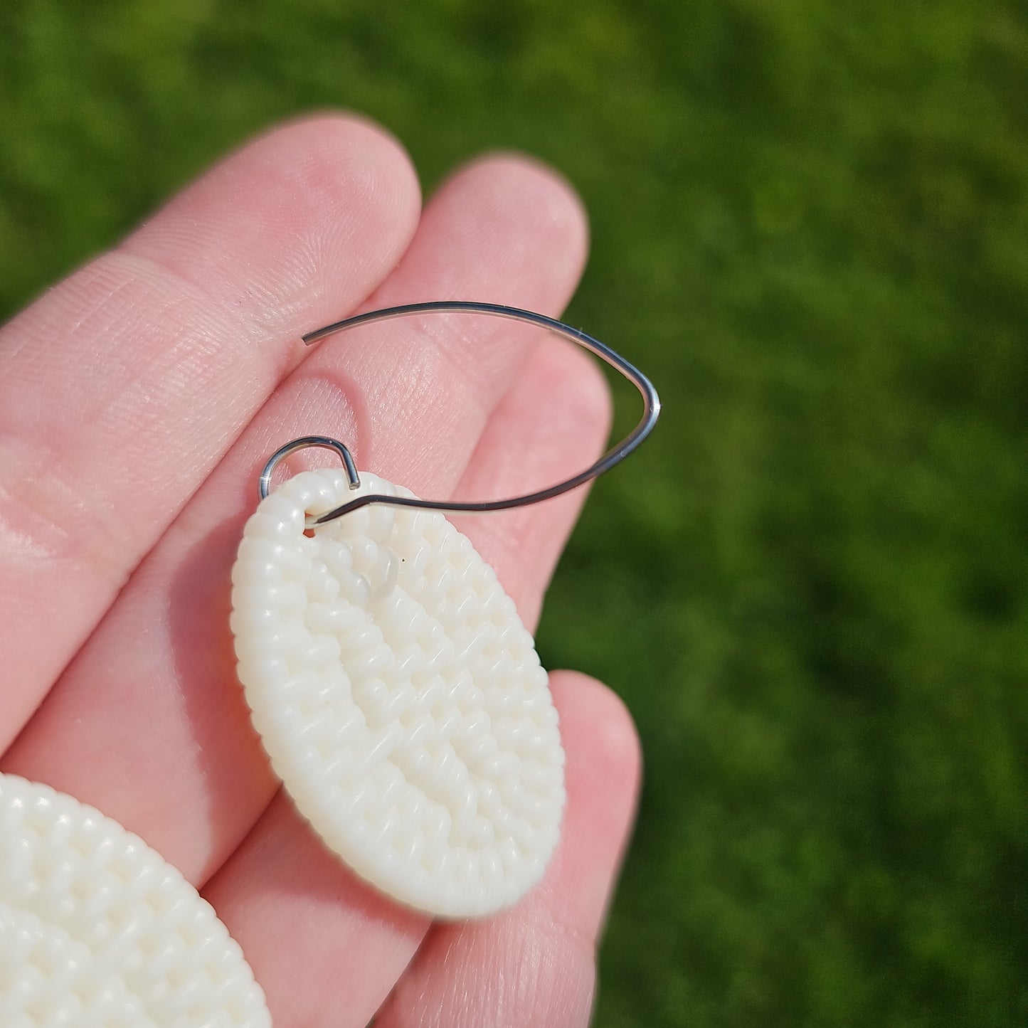 White Oval Rattan Earrings