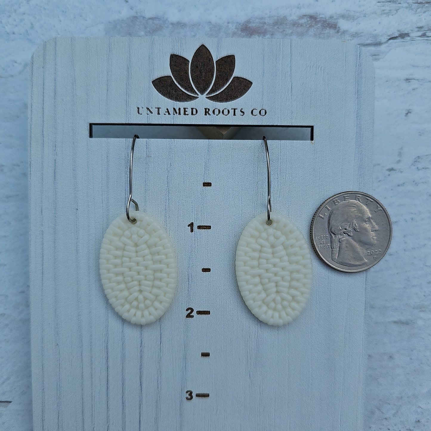 White Oval Rattan Earrings