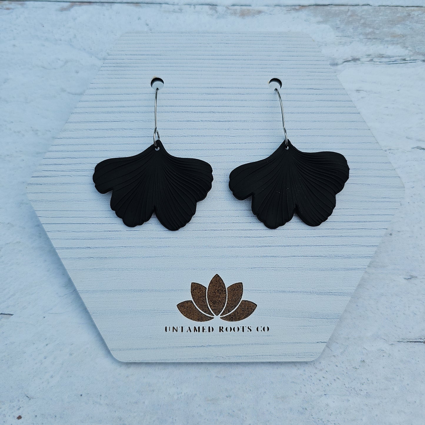 Black Ginko Leaf Earrings