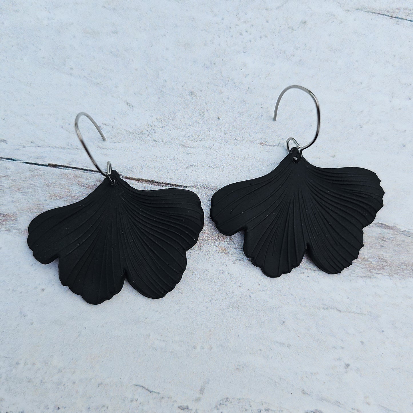 Black Ginko Leaf Earrings