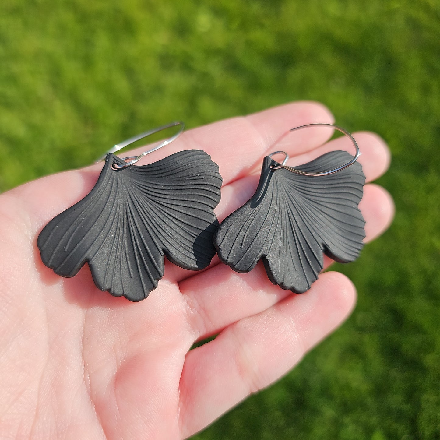 Black Ginko Leaf Earrings