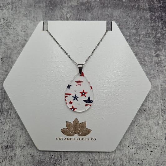 Large Teardrop Patriotic Stars Necklace