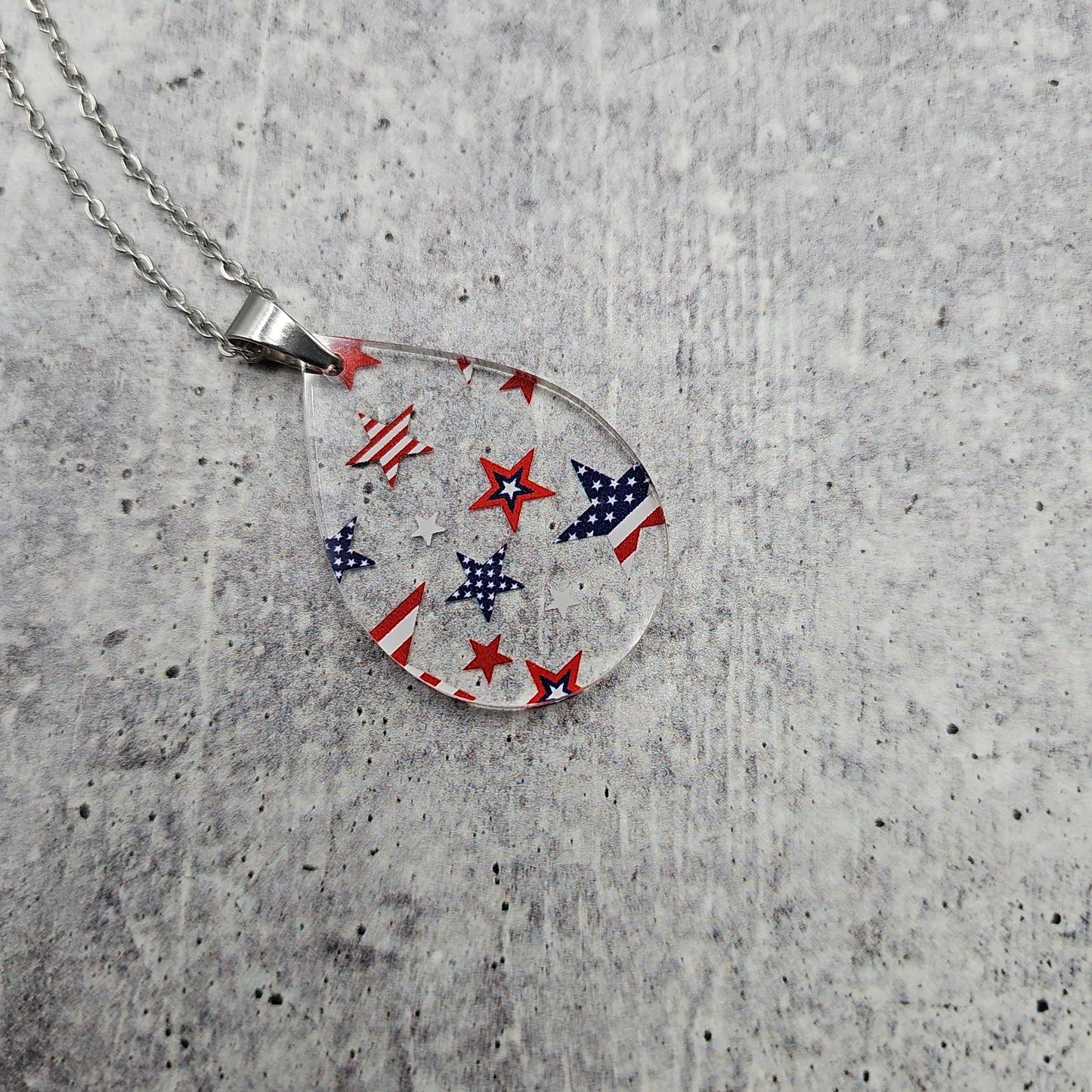 Large Teardrop Patriotic Stars Necklace