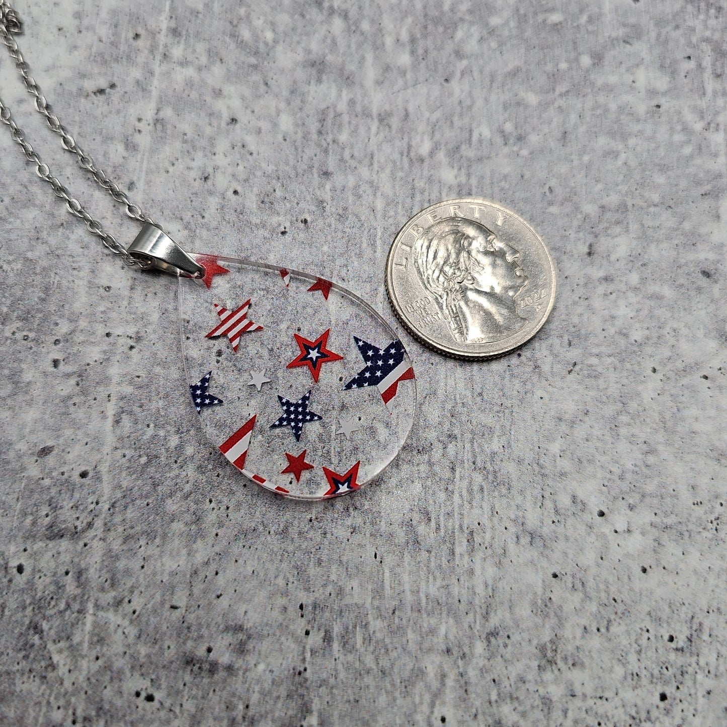 Large Teardrop Patriotic Stars Necklace