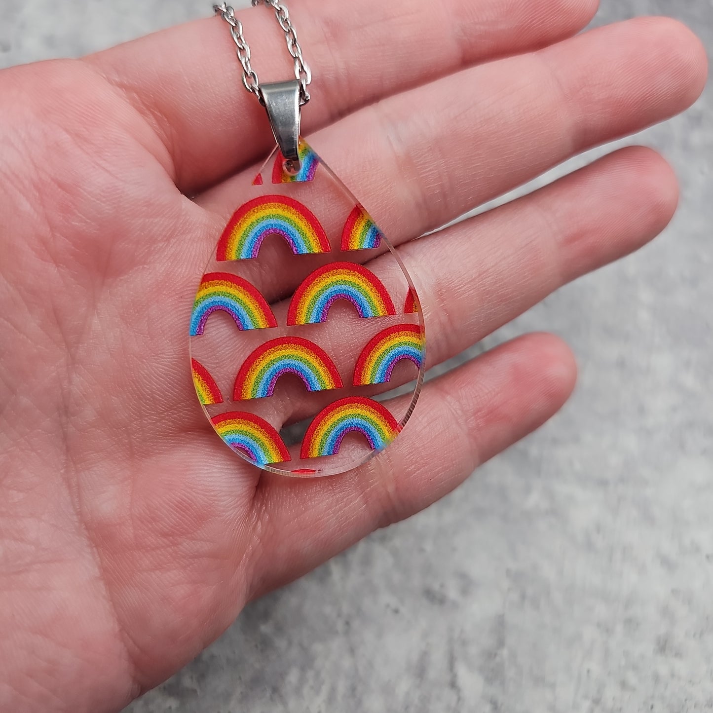 Large Teardrop Rainbow Print Necklace