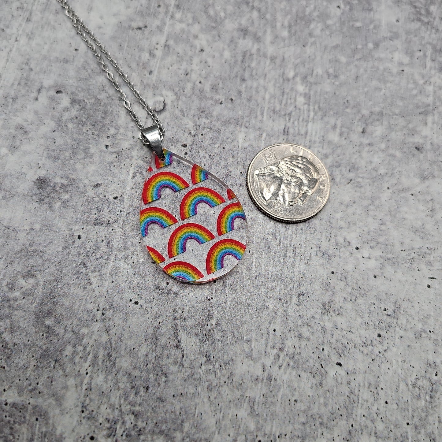 Large Teardrop Rainbow Print Necklace