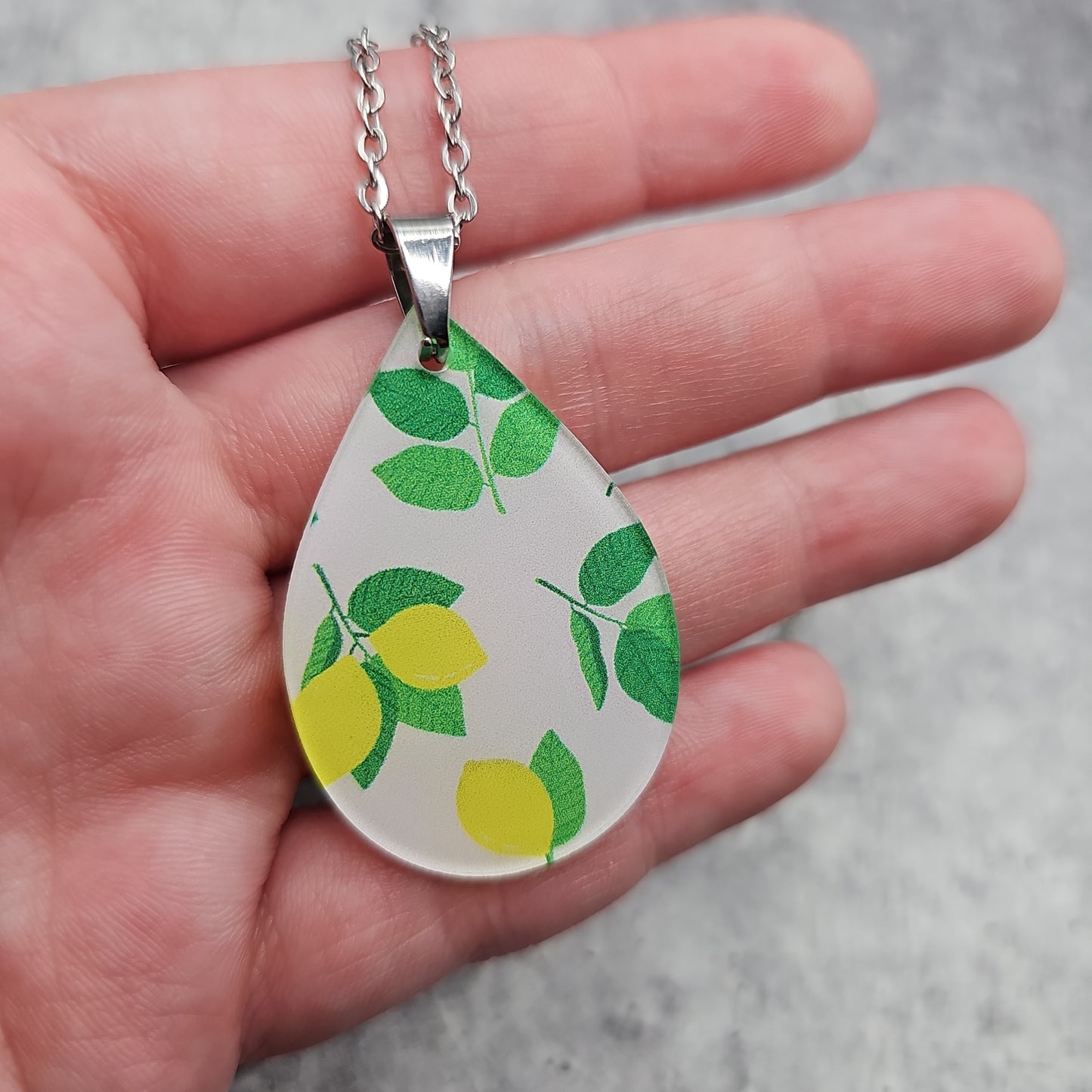 Large Teardrop Lemon Print Necklace