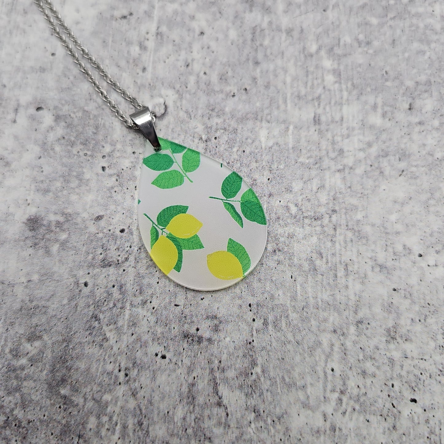 Large Teardrop Lemon Print Necklace