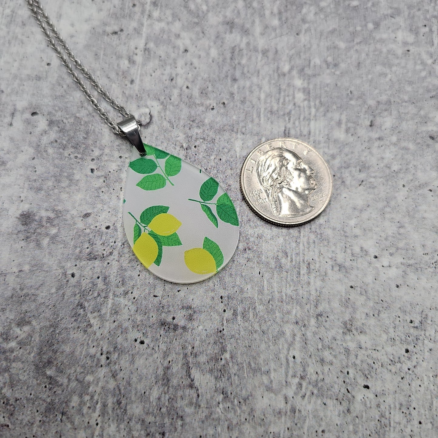 Large Teardrop Lemon Print Necklace