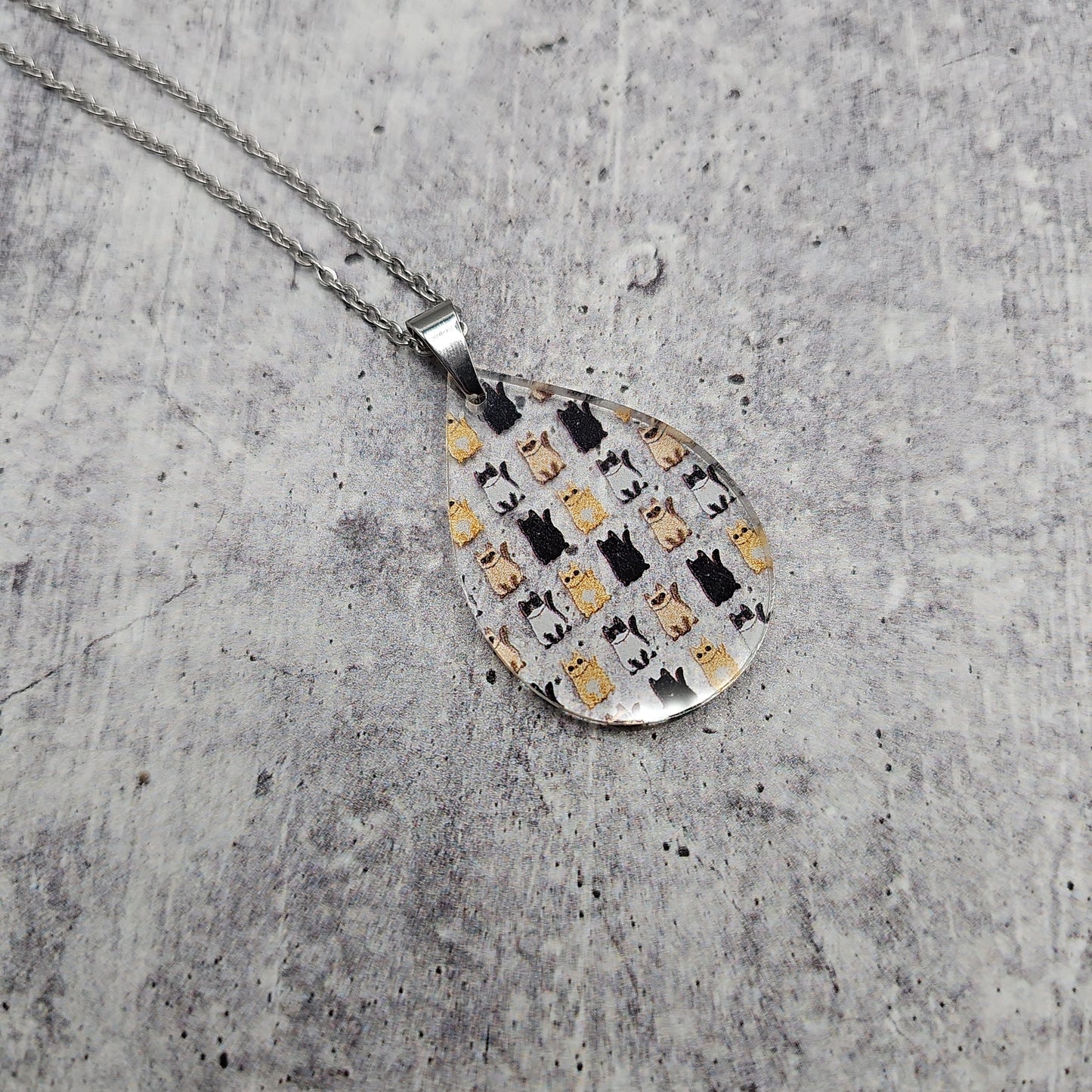 Large Teardrop Cat Body Print Necklace