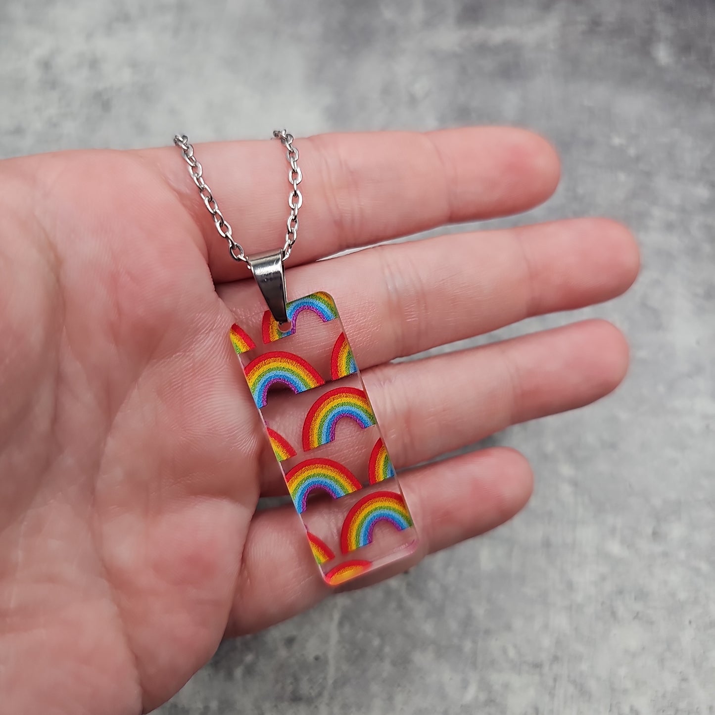 Large Rectangle Rainbow Print Necklace