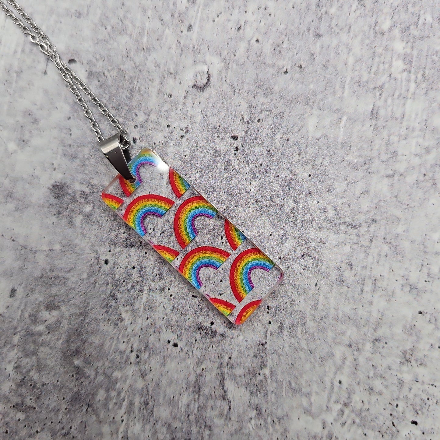 Large Rectangle Rainbow Print Necklace