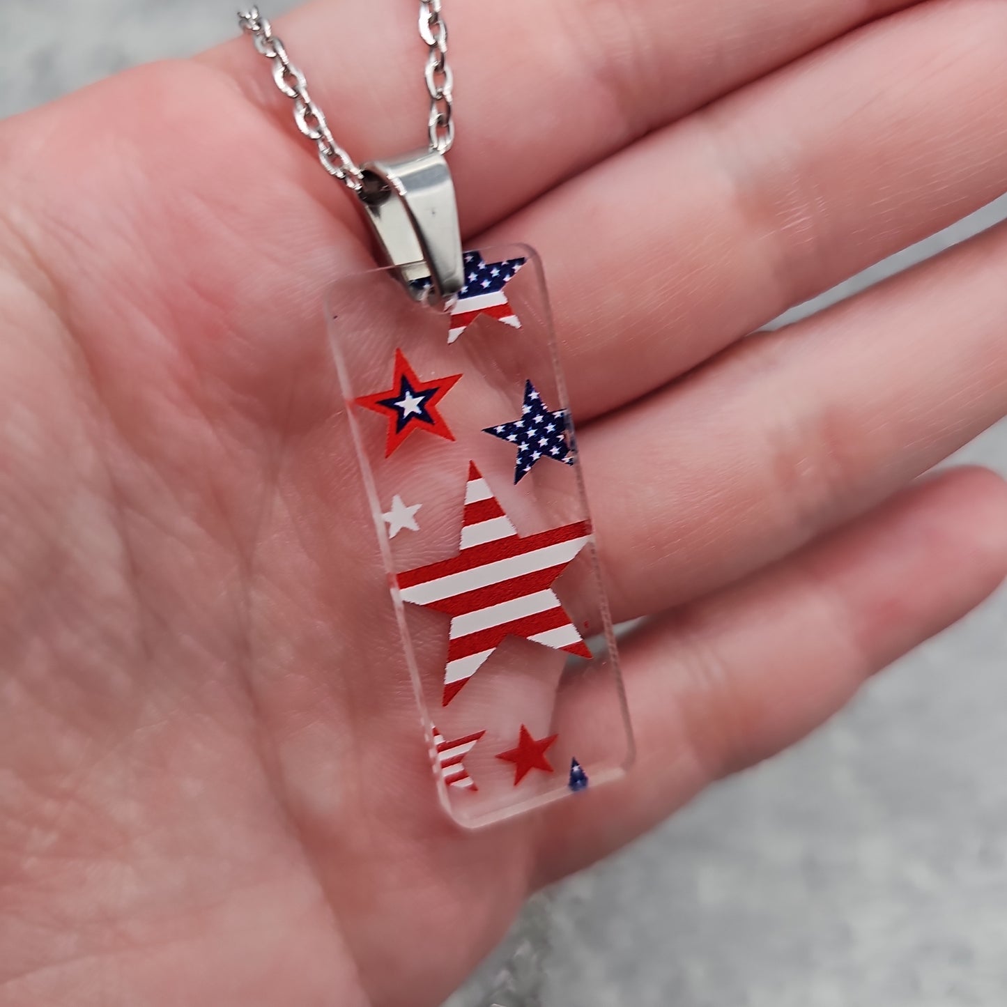 Large Rectangle Patriotic Stars and Stripes Necklace