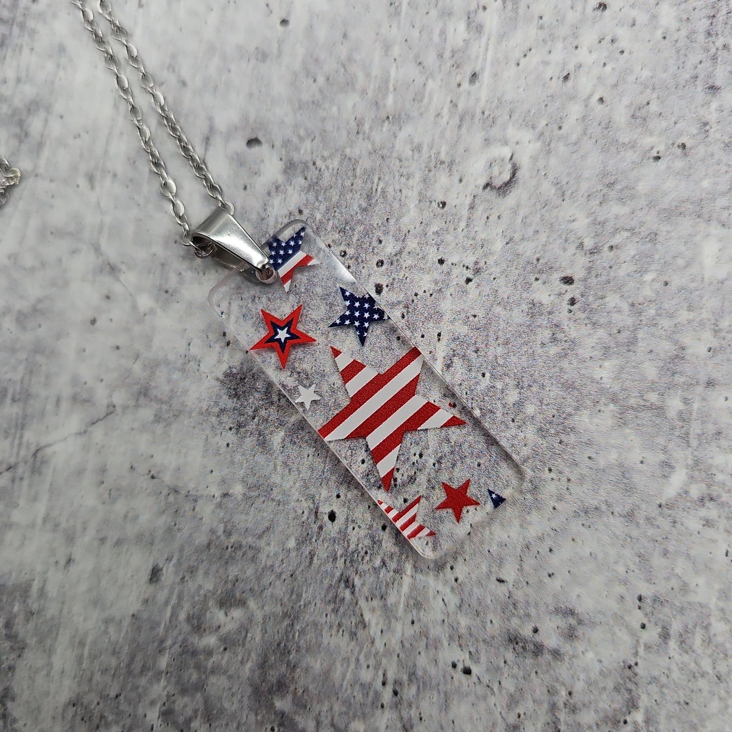 Large Rectangle Patriotic Stars and Stripes Necklace