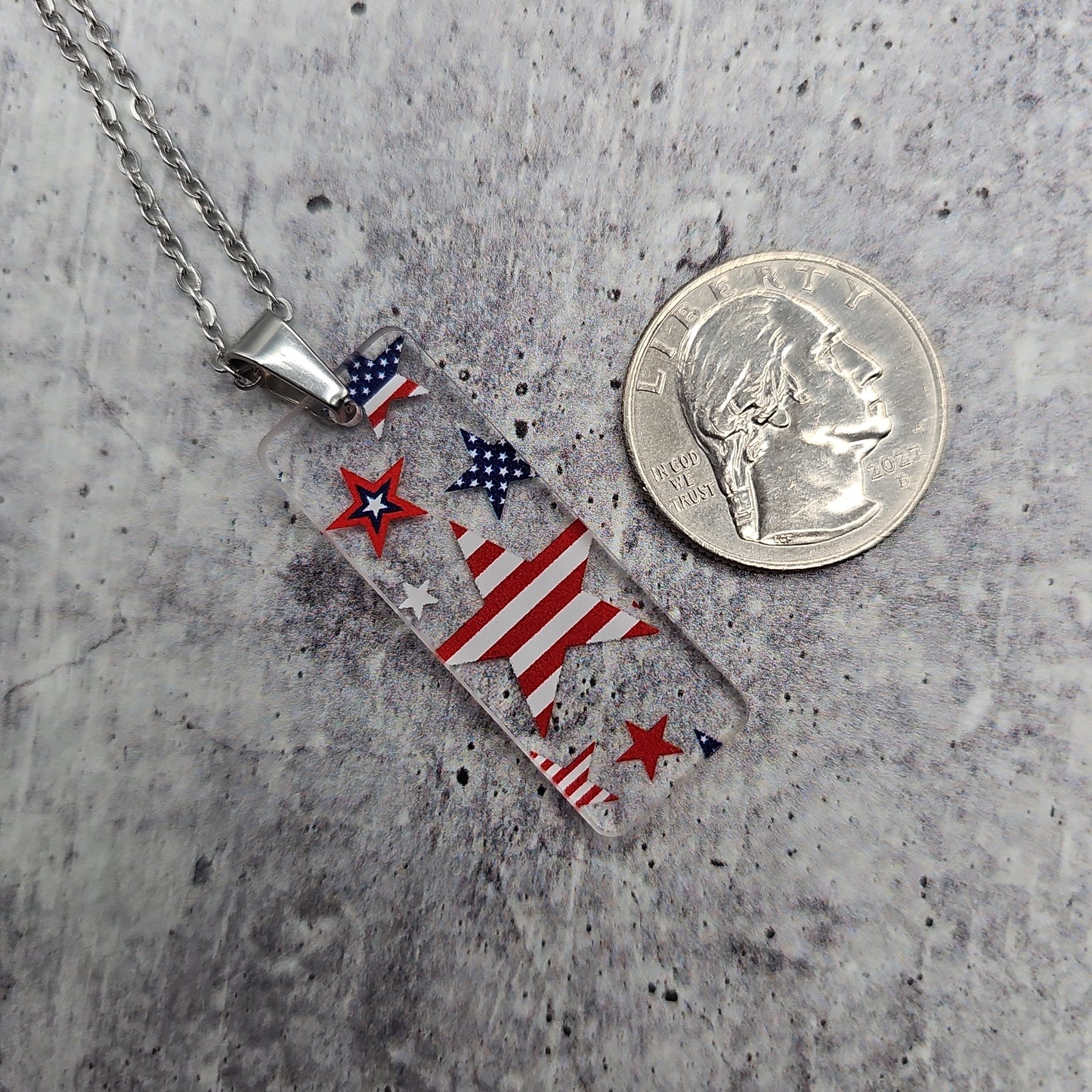 Large Rectangle Patriotic Stars and Stripes Necklace