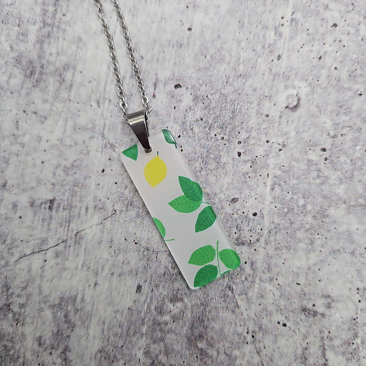 Large Rectangle Lemon Print Necklace