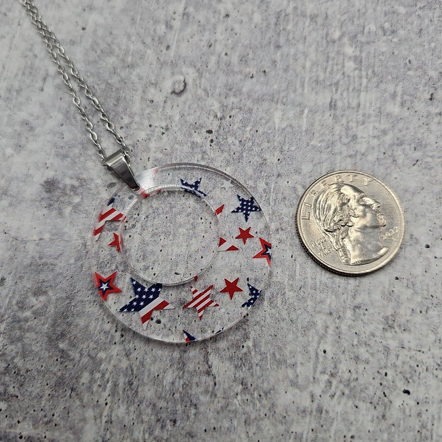 Large Offset Circle Patriotic Stars and Stripes Necklace