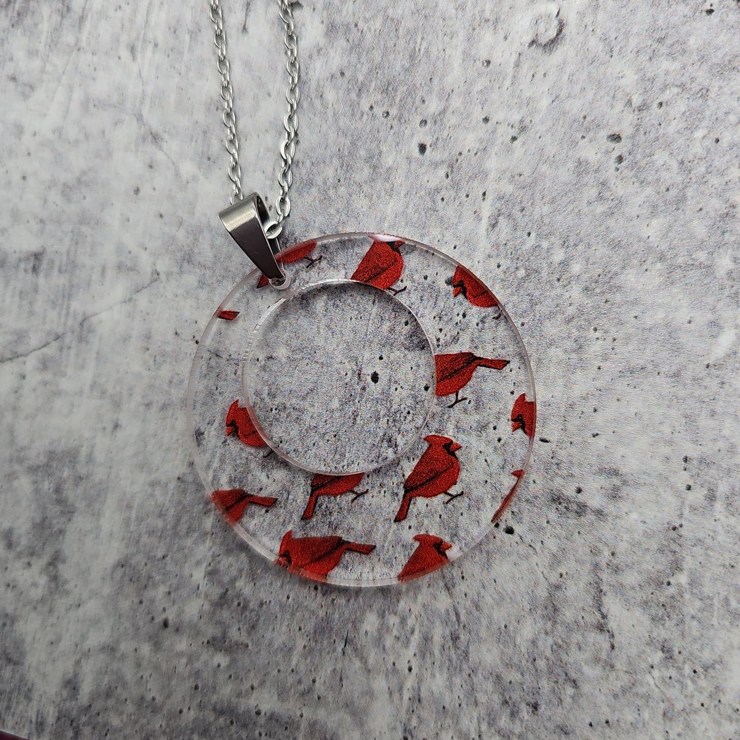 Large Offset Circle Cardinal Print Necklace