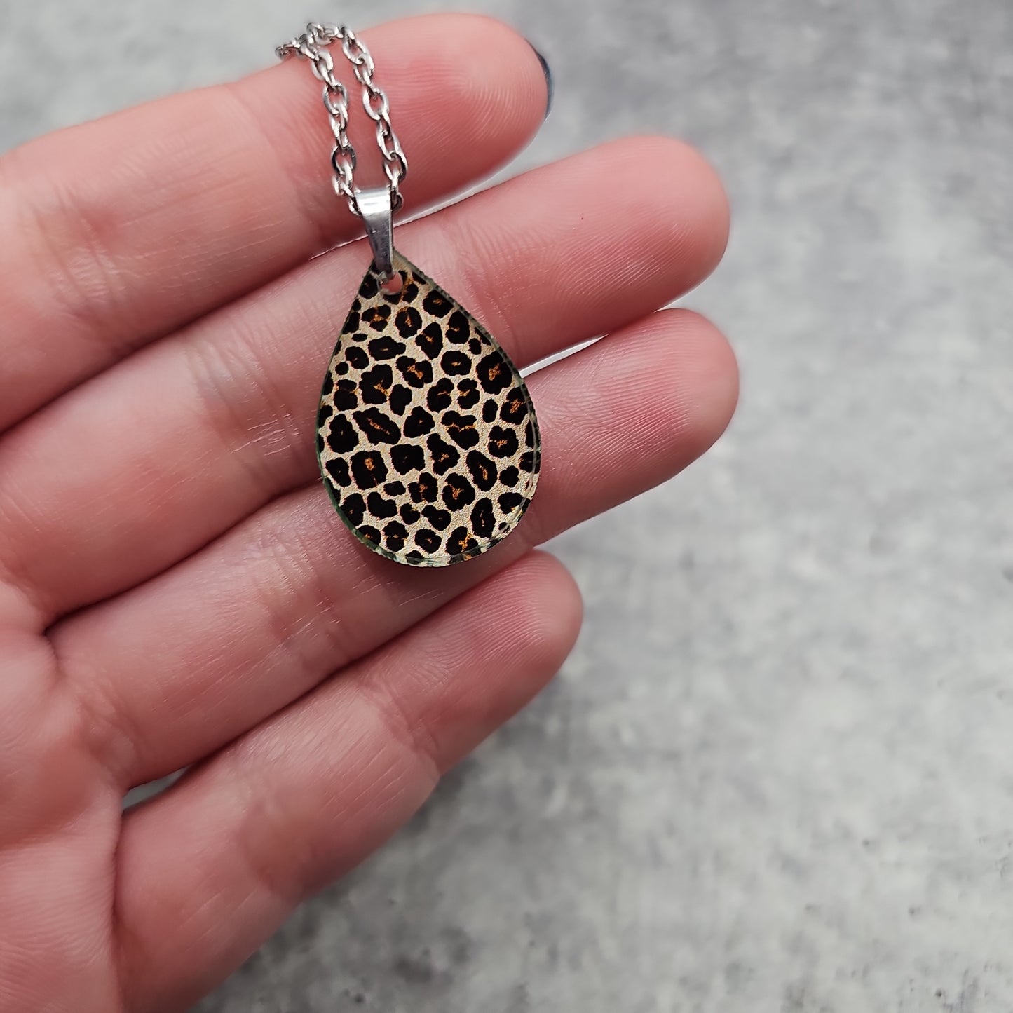 Small Teardrop Leopard Print Necklace