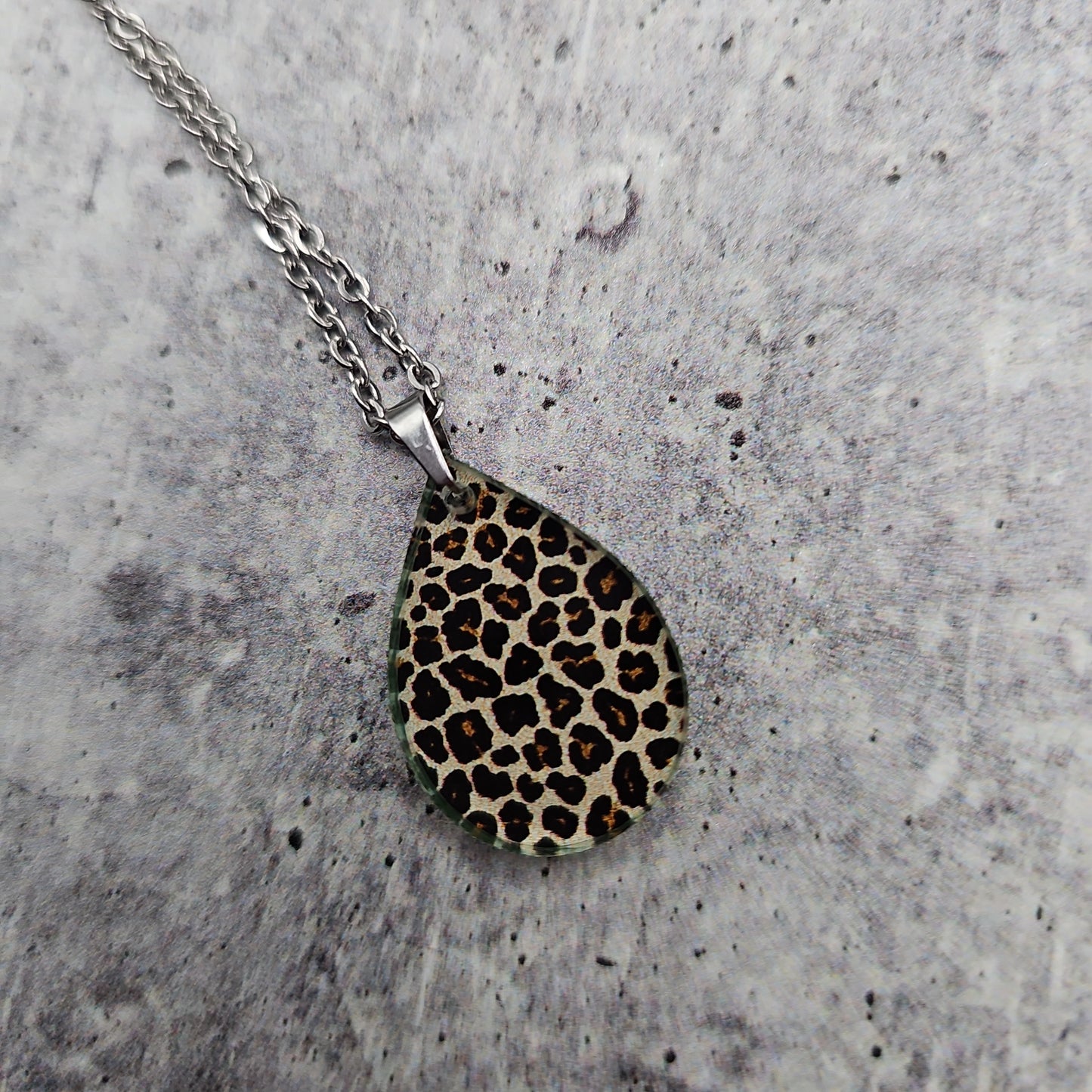 Small Teardrop Leopard Print Necklace