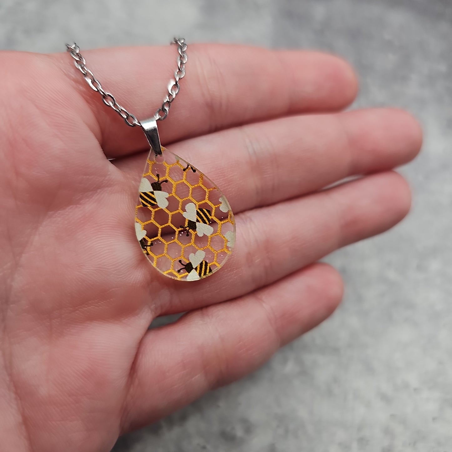 Small Teardrop Bee Print Necklace