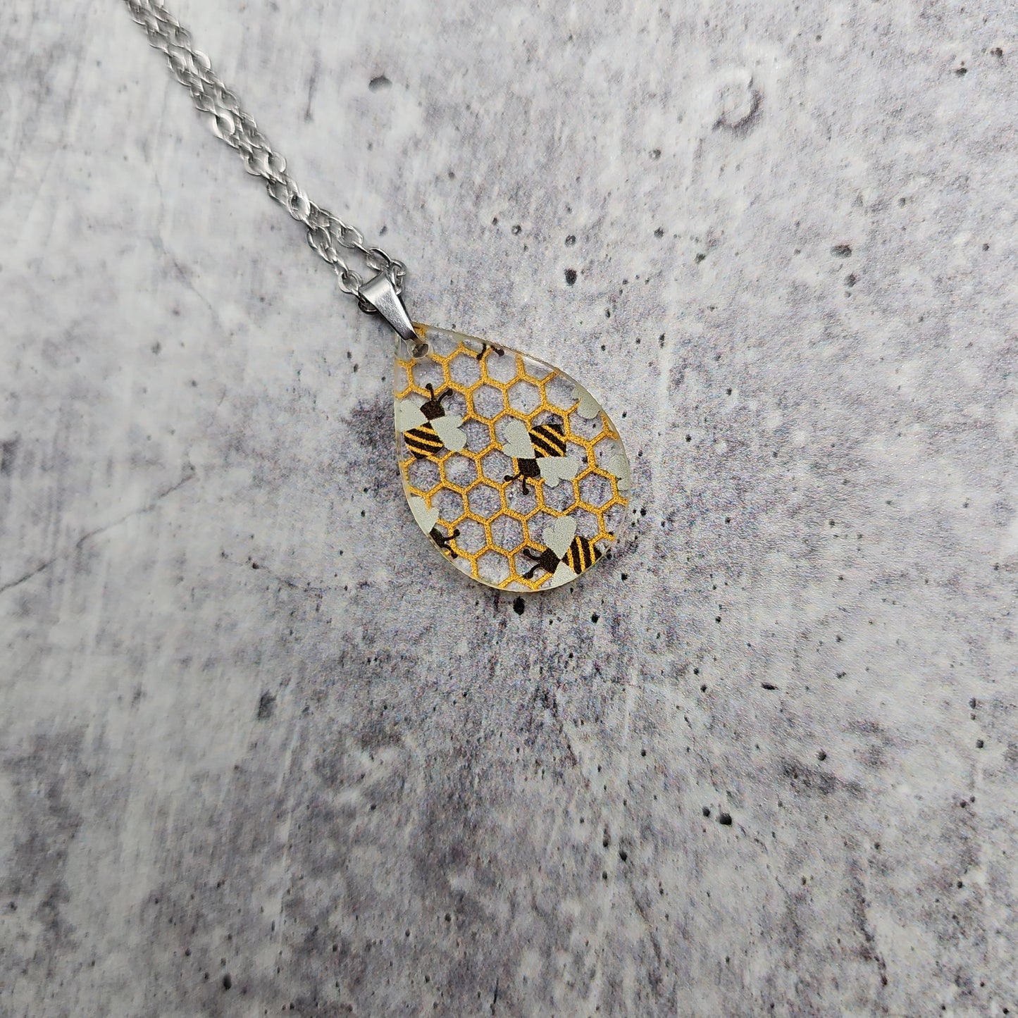 Small Teardrop Bee Print Necklace