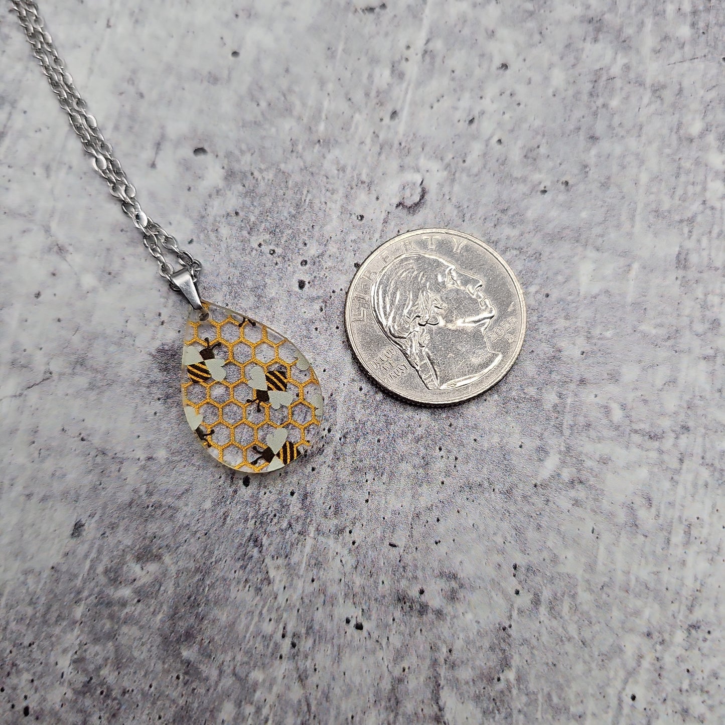 Small Teardrop Bee Print Necklace