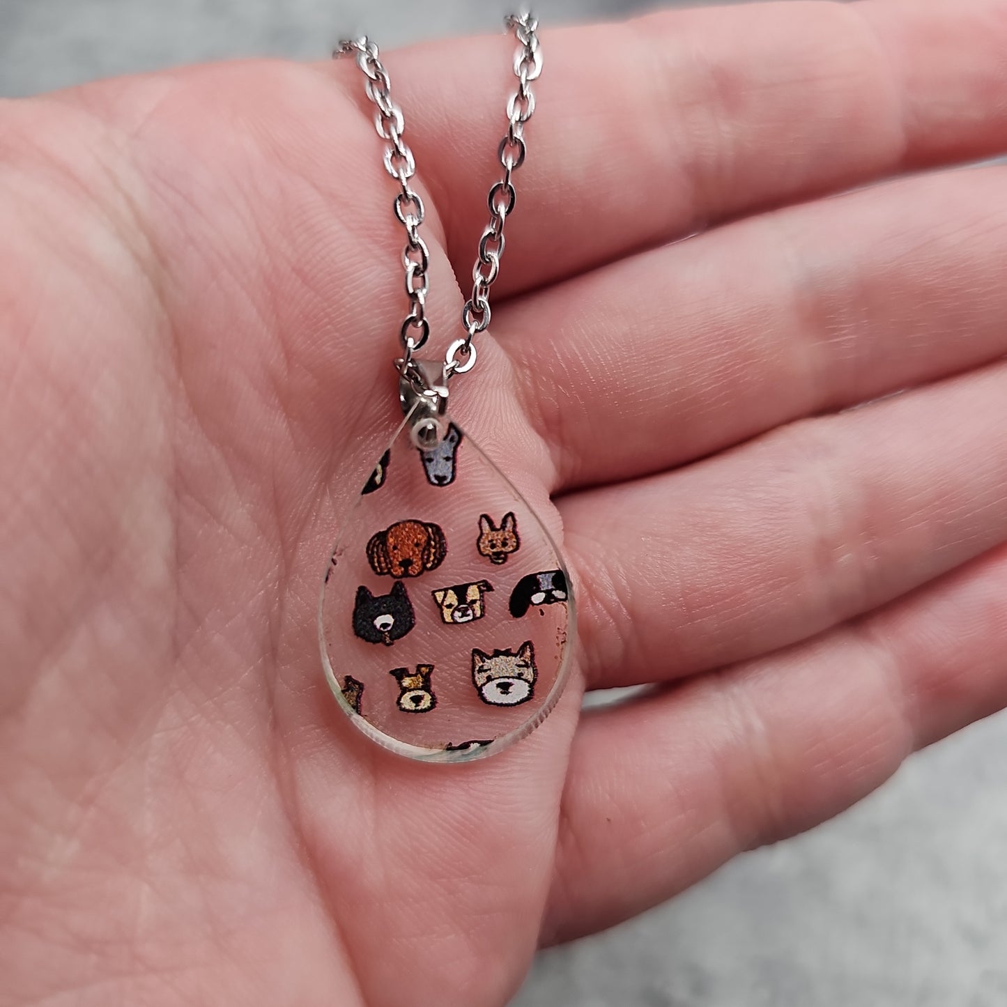 Small Teardrop Dog Print Necklace