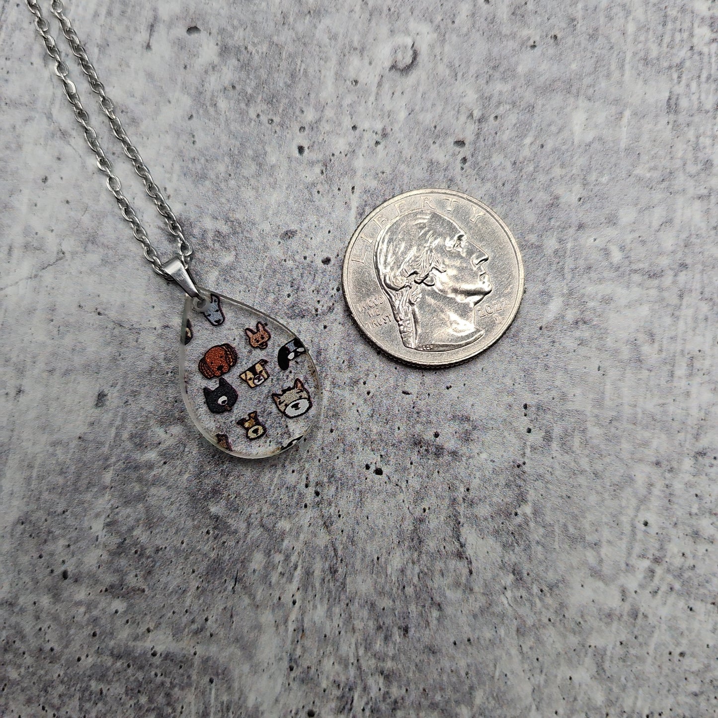 Small Teardrop Dog Print Necklace