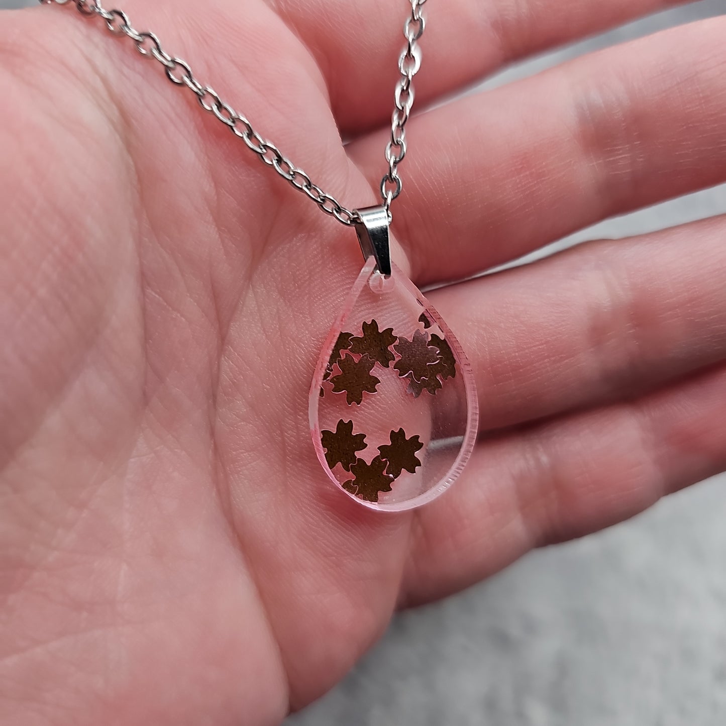 Small Teardrop Cherry Blossom Confetti Necklace