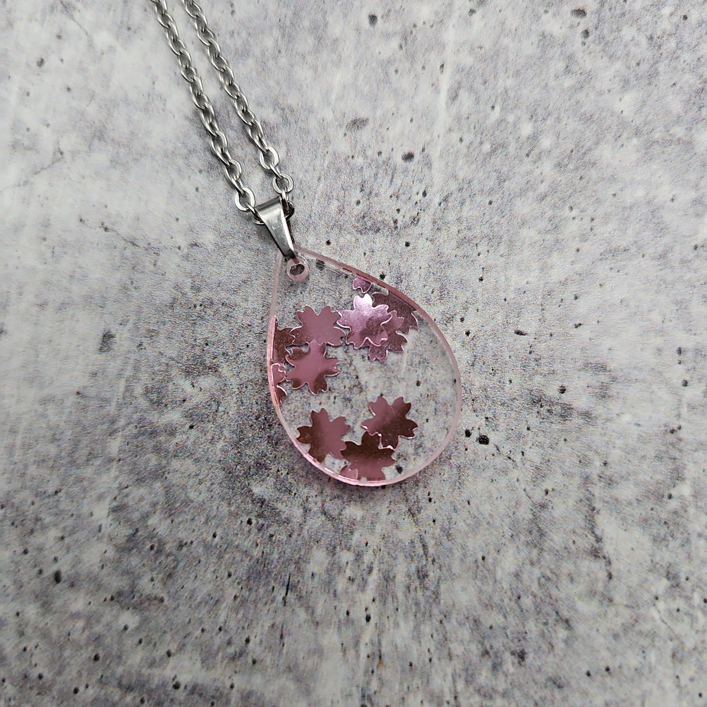 Small Teardrop Cherry Blossom Confetti Necklace