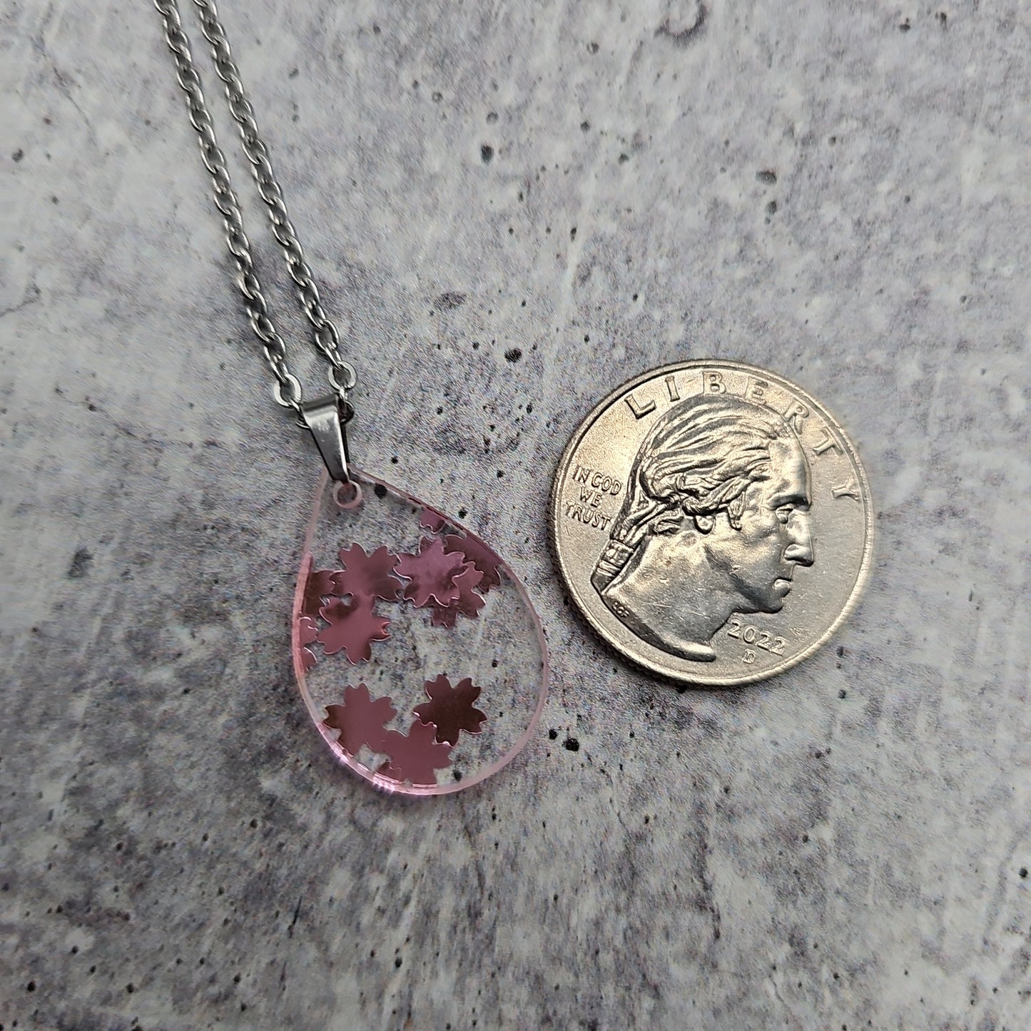 Small Teardrop Cherry Blossom Confetti Necklace