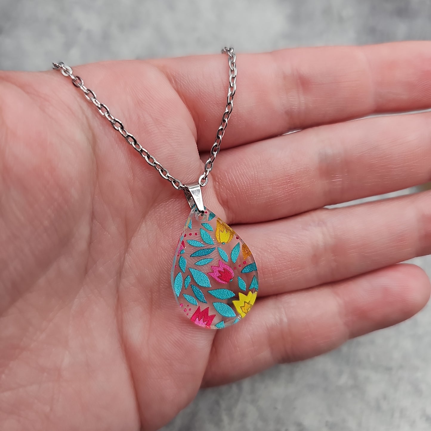 Small Teardrop Folksy Tulip Necklace