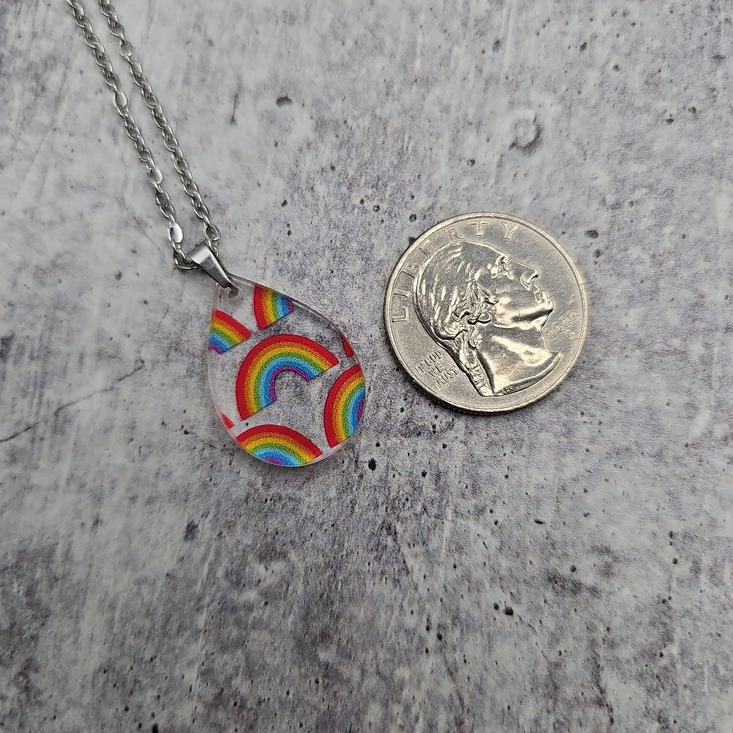Small Teardrop Rainbow Print Necklace