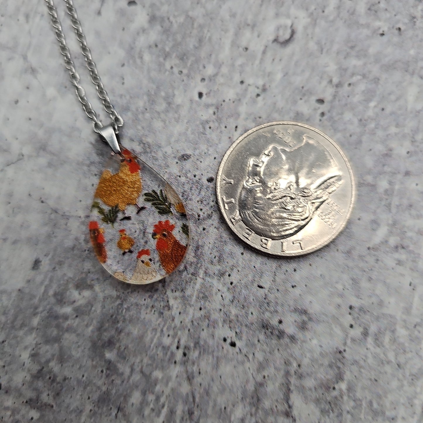 Small Teardrop Chicken Print Necklace