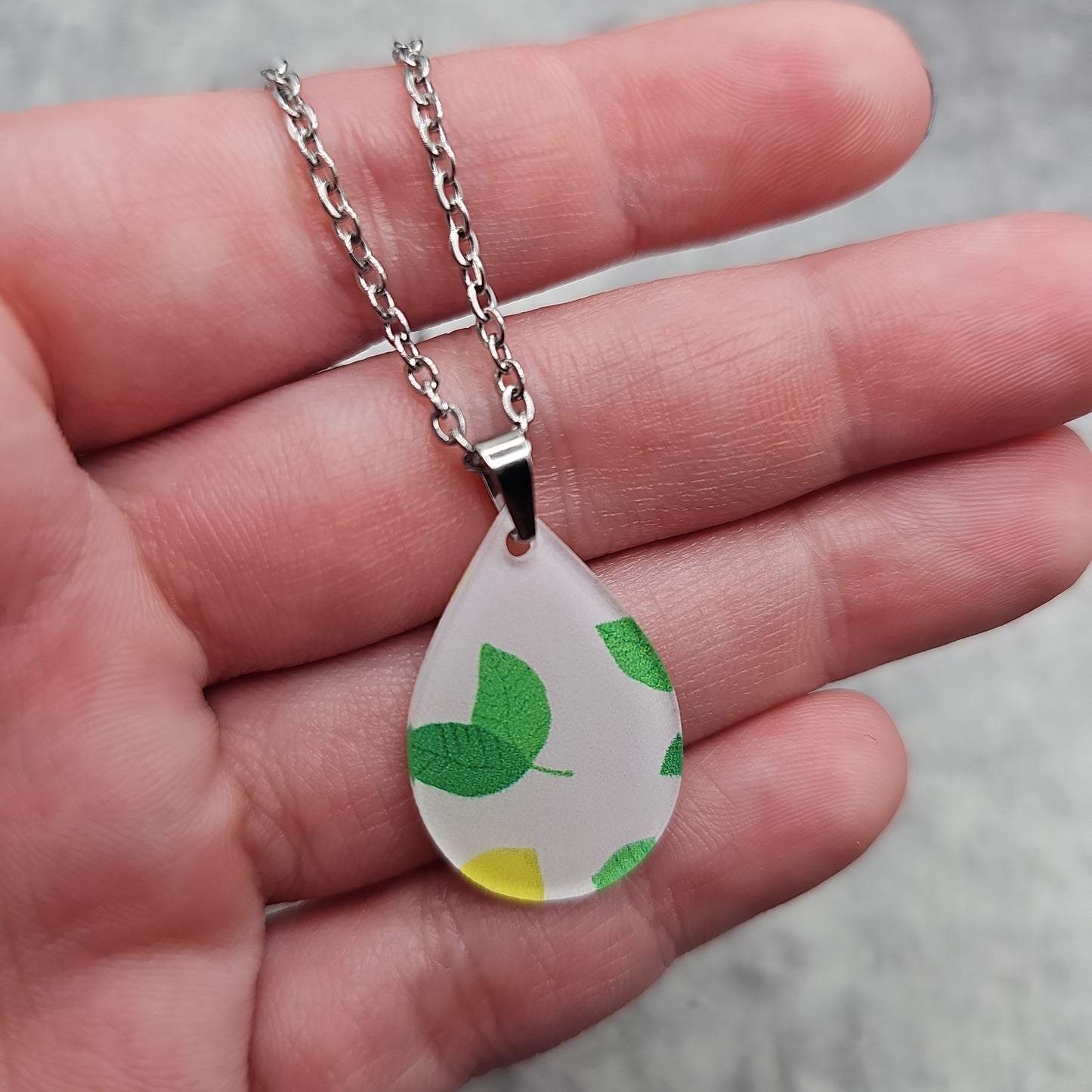 Small Teardrop Lemon Print Necklace