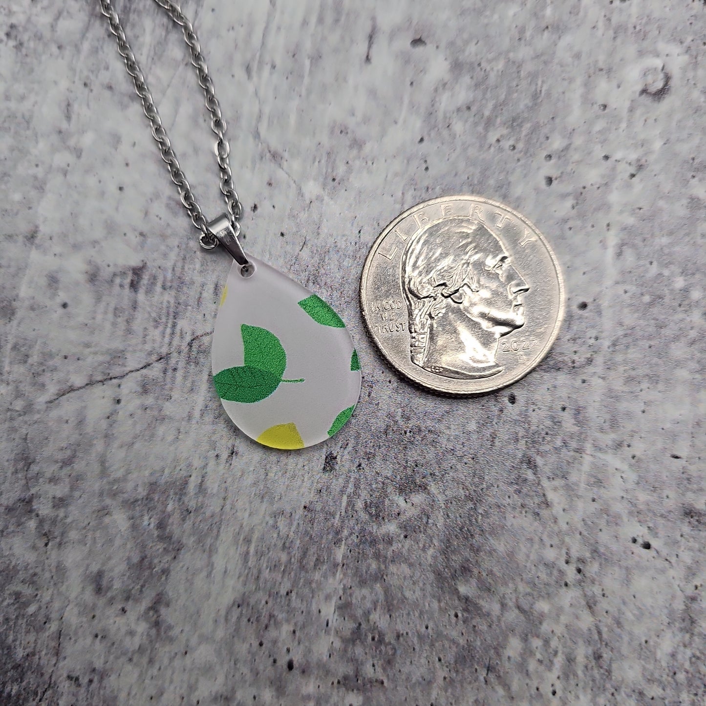 Small Teardrop Lemon Print Necklace
