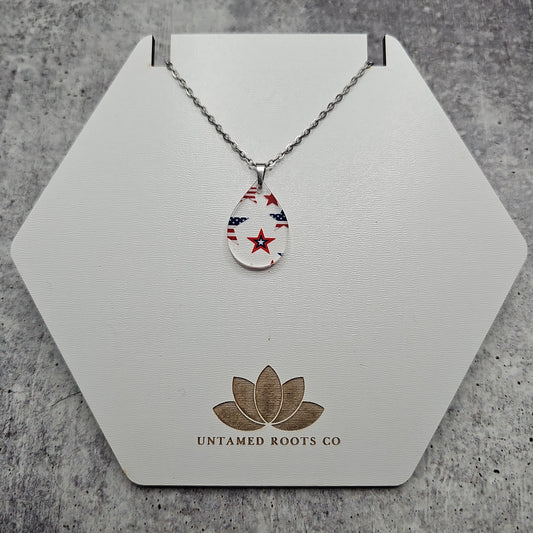 Small Teardrop Patriotic Stars and Stripes Necklace