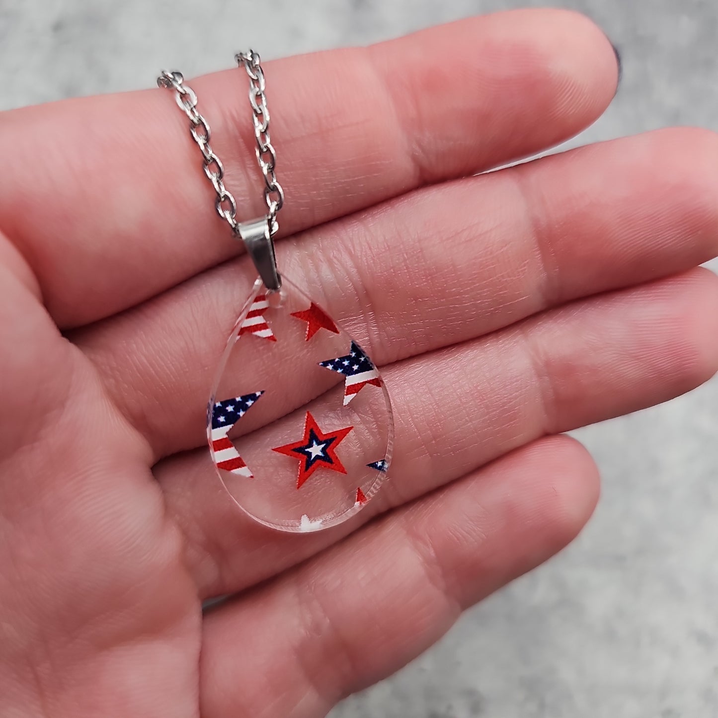 Small Teardrop Patriotic Stars and Stripes Necklace