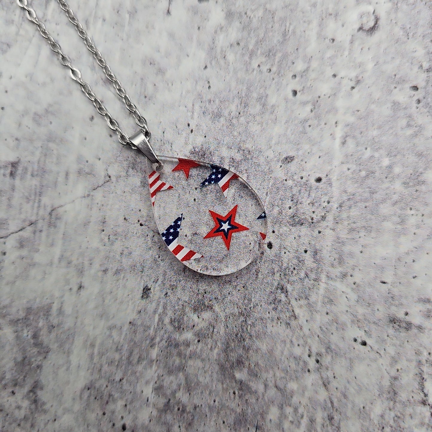 Small Teardrop Patriotic Stars and Stripes Necklace