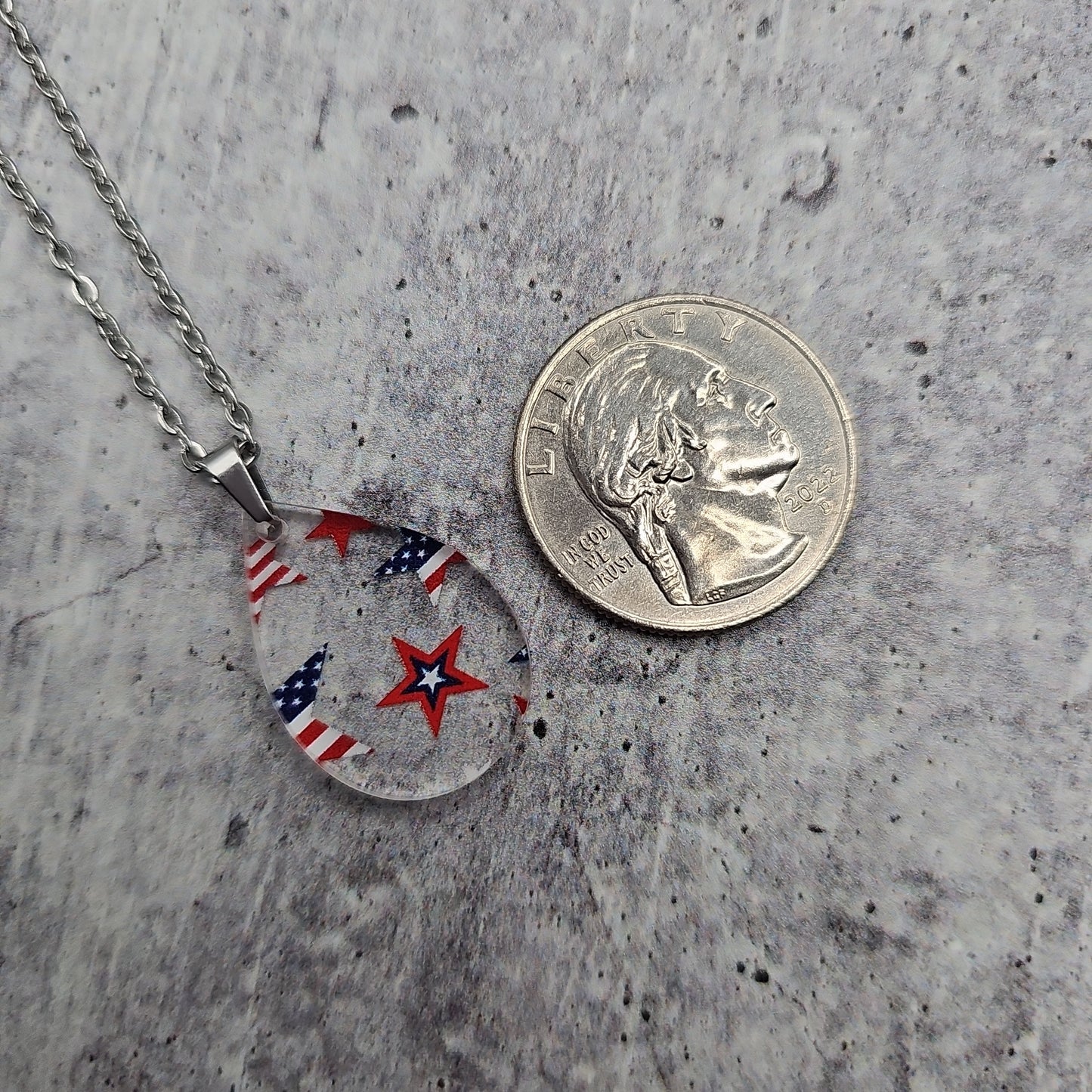 Small Teardrop Patriotic Stars and Stripes Necklace