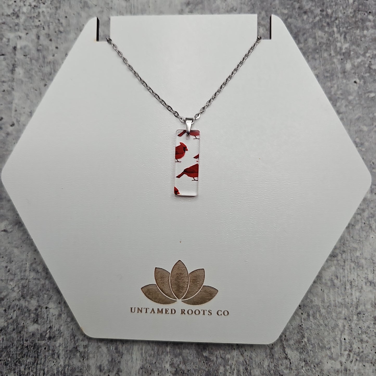 Small Rectangle Cardinal Print Necklace