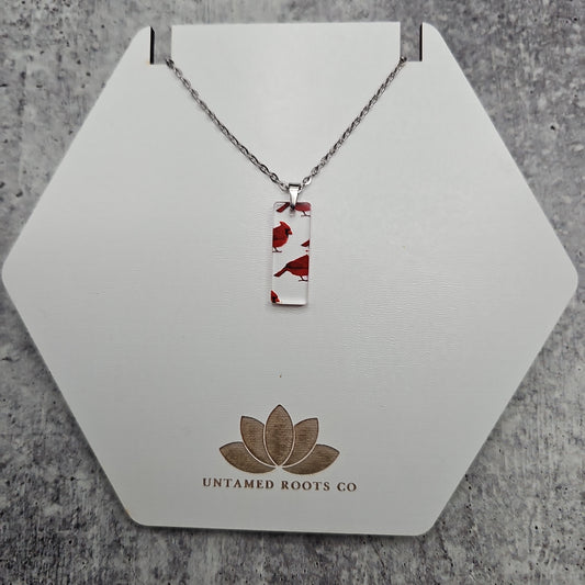 Small Rectangle Cardinal Print Necklace