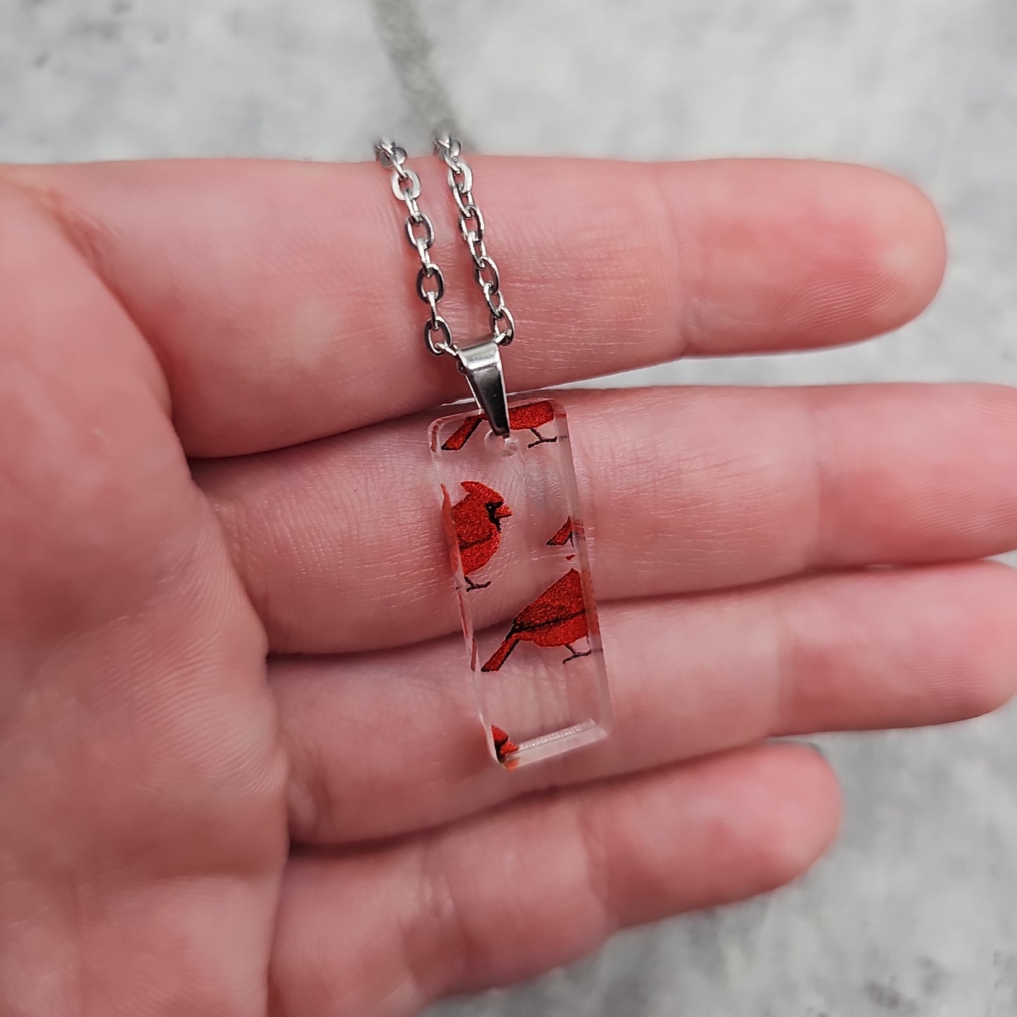 Small Rectangle Cardinal Print Necklace