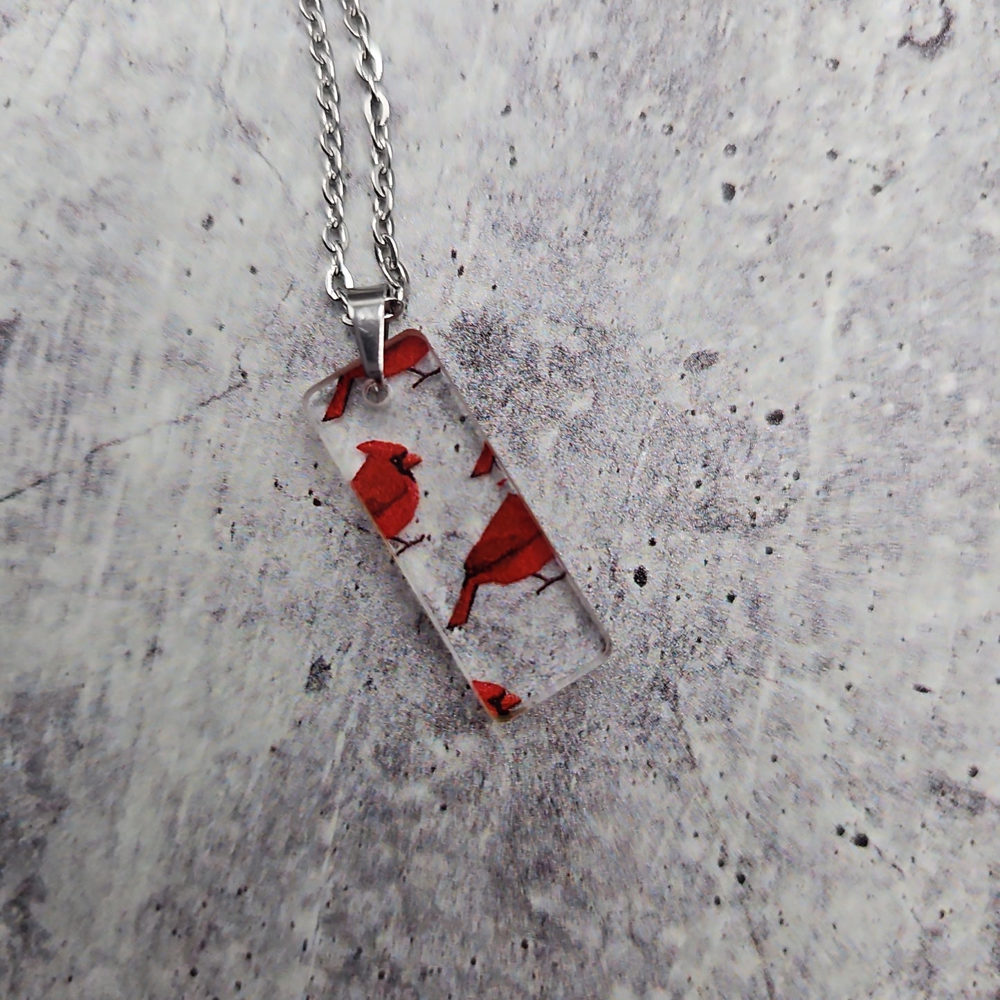 Small Rectangle Cardinal Print Necklace