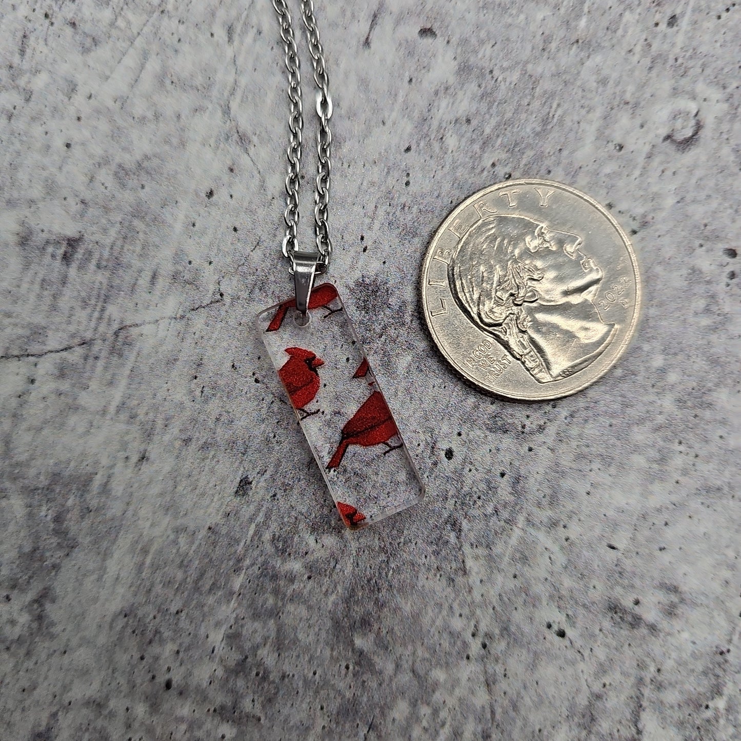 Small Rectangle Cardinal Print Necklace