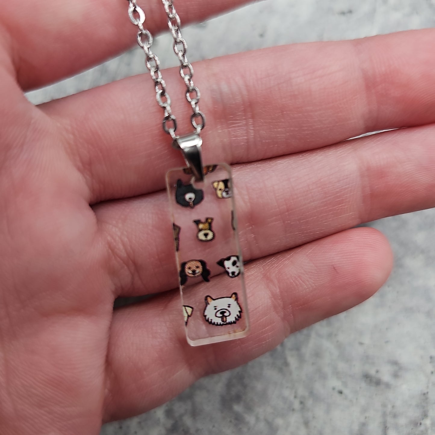 Small Rectangle Dog Print Necklace