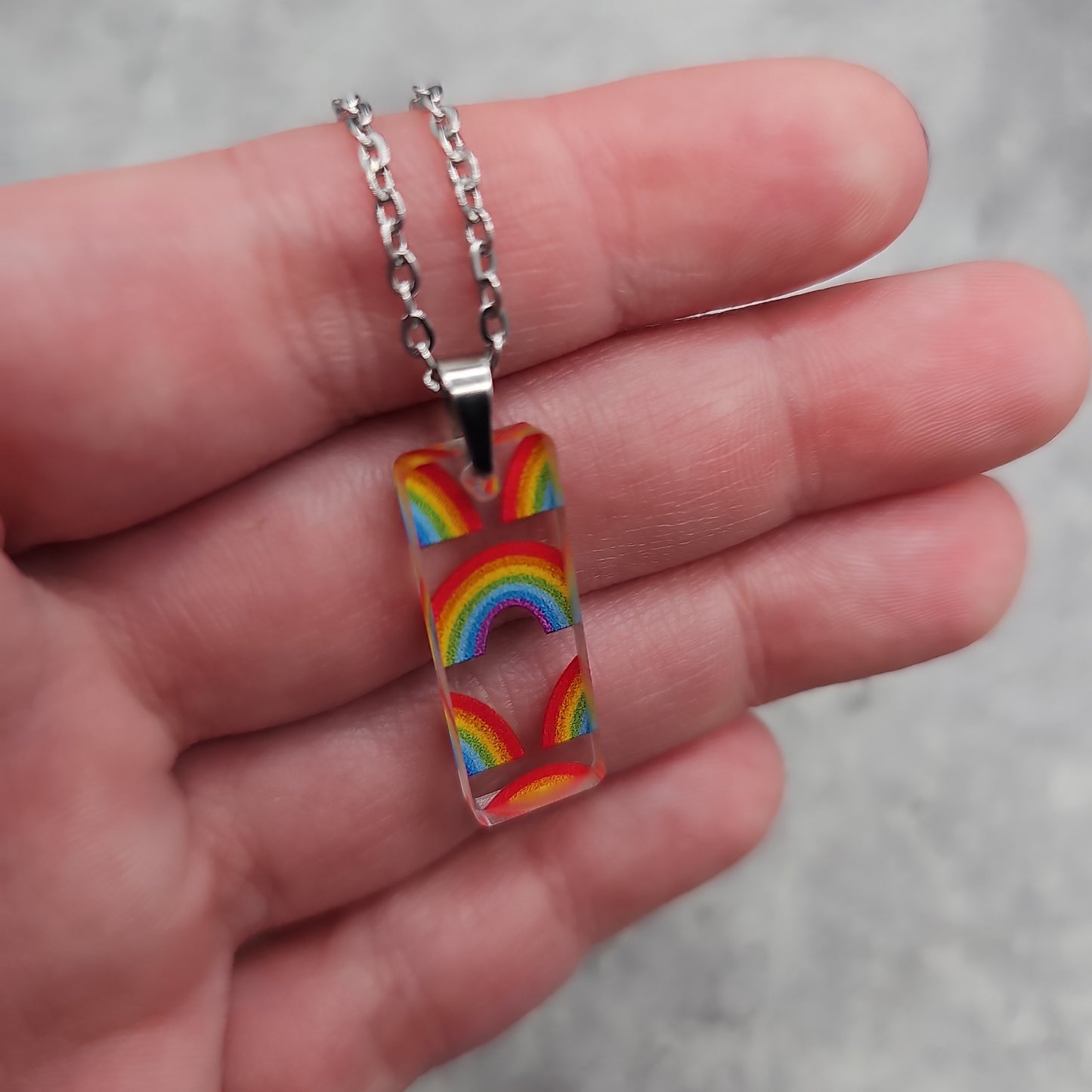 Small Rectangle Rainbow Print Necklace