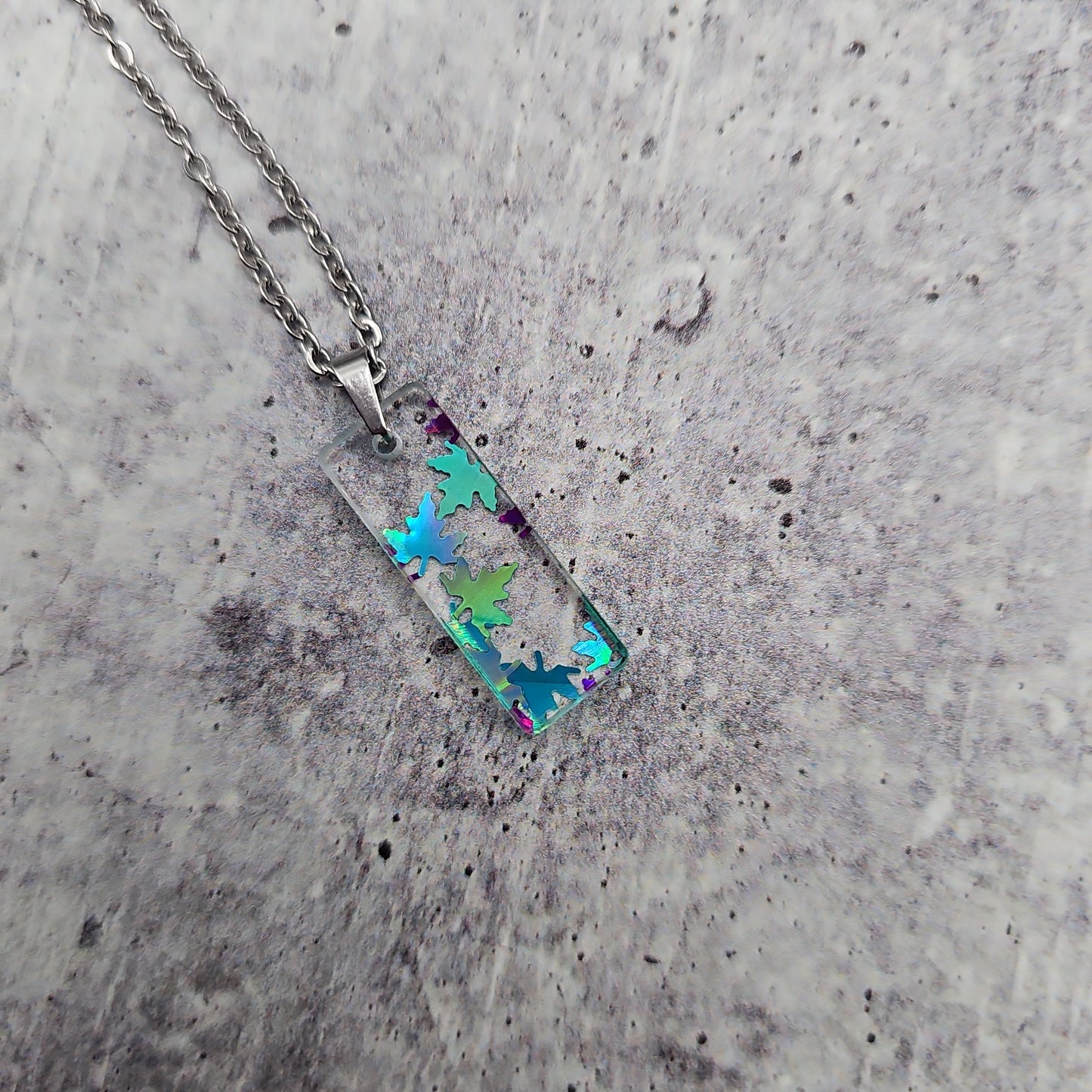 Small Rectangle Enchanted Falling Leaves Necklace